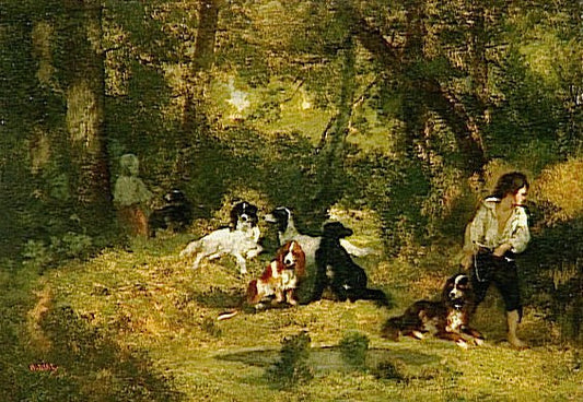 The Dog Handler, vintage artwork by Narcisse Dìaz de la Peña, A3 (16x12") Poster Print