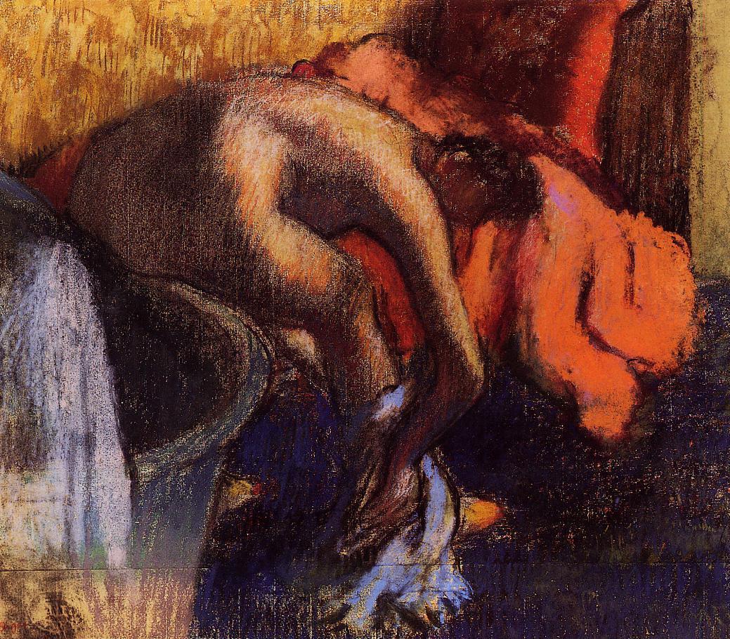 After Bathing, Woman Drying Her Leg, vintage artwork by Edgar Degas, 12x8" (A4) Poster