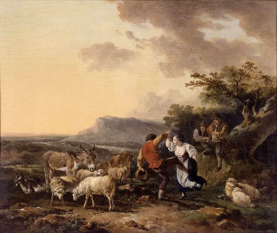 Shepherd and Shepherdess Dancing, vintage artwork by Philippe-Jacques de Loutherbourg, 12x8" (A4) Poster