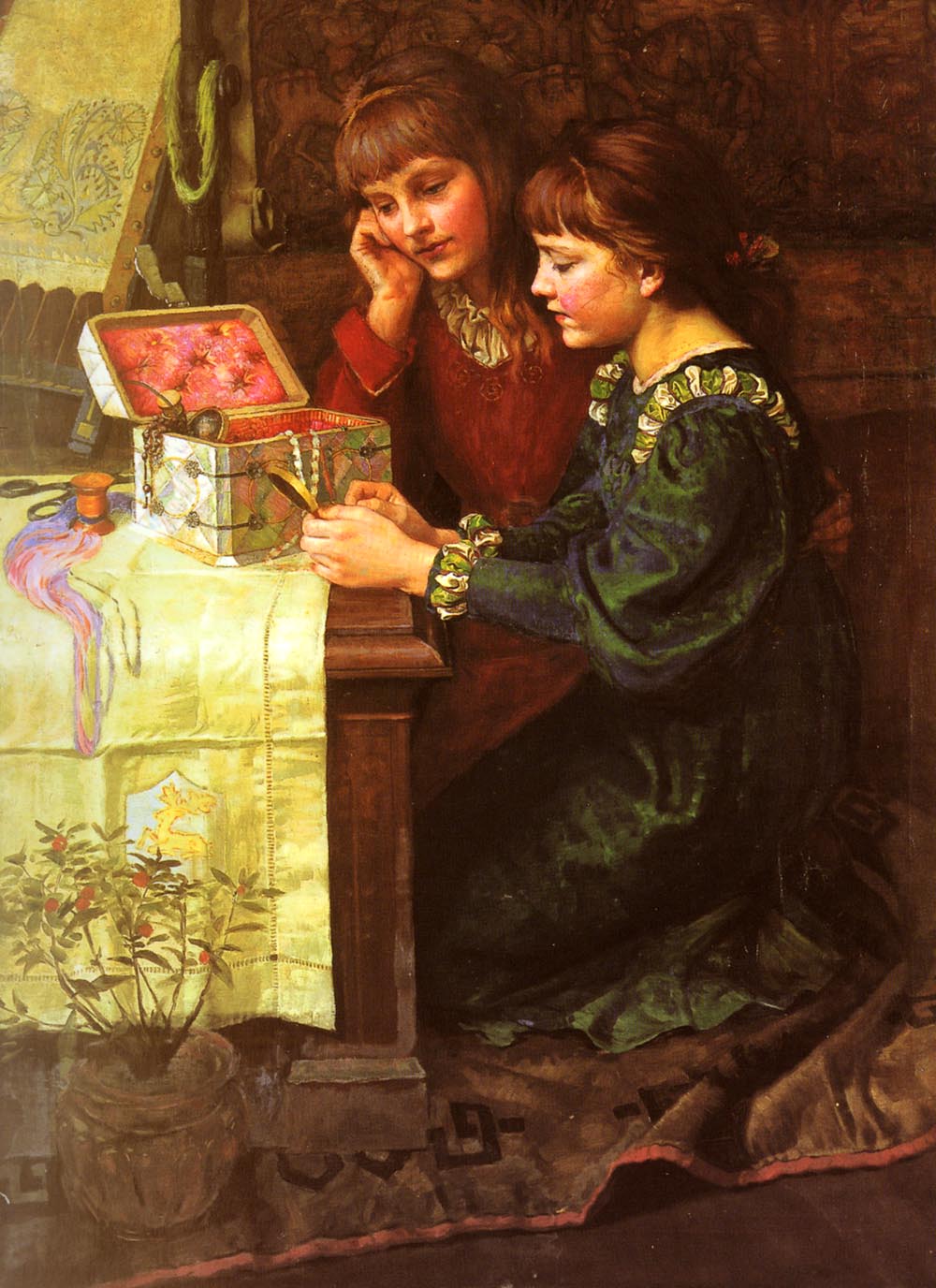 The Sewing Box, vintage artwork by Mary Louisa Gow, 12x8" (A4) Poster