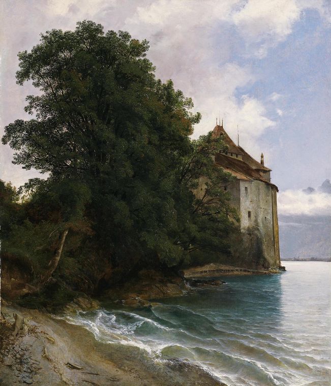The Castle of Chillon, vintage artwork by Alexandre Calame, A3 (16x12") Poster Print