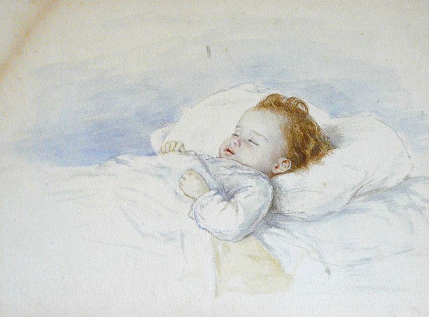 A sleeping child, vintage artwork by Attributed to Hannah Clarke Preston MacGoun, 12x8" (A4) Poster