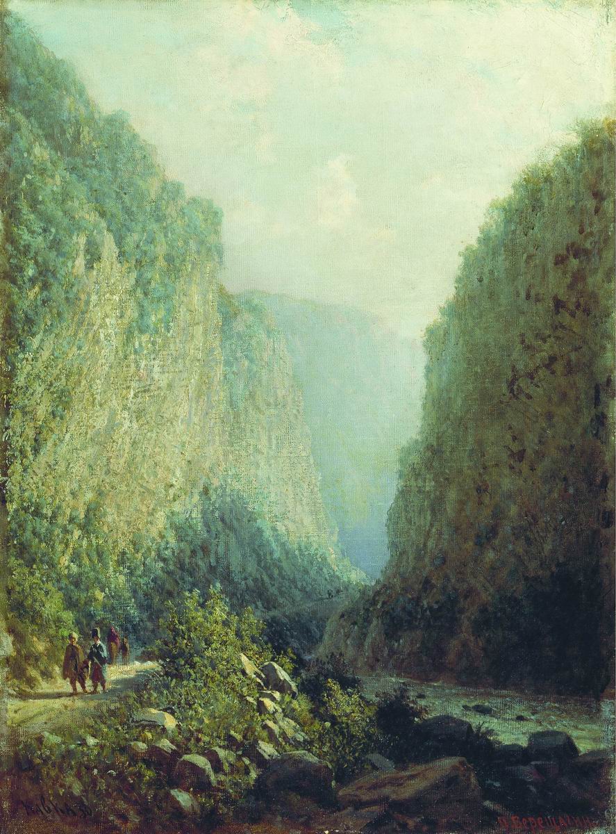The Daryala Gorge, vintage artwork by Piotr Petrovitsch Vereshchagin, 12x8" (A4) Poster