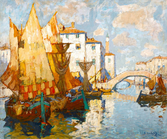 Fishermen in Chioggia, vintage artwork by Konstantin Gorbatov, 12x8" (A4) Poster