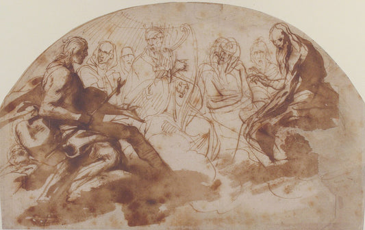 Saint John the Baptist, Saint Benedict, King David, and Other Seated Figures, vintage artwork by Daniele Crespi, 12x8" (A4) Poster