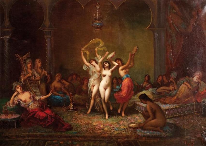 The Harem, vintage artwork by Frederic Borgella, 12x8" (A4) Poster