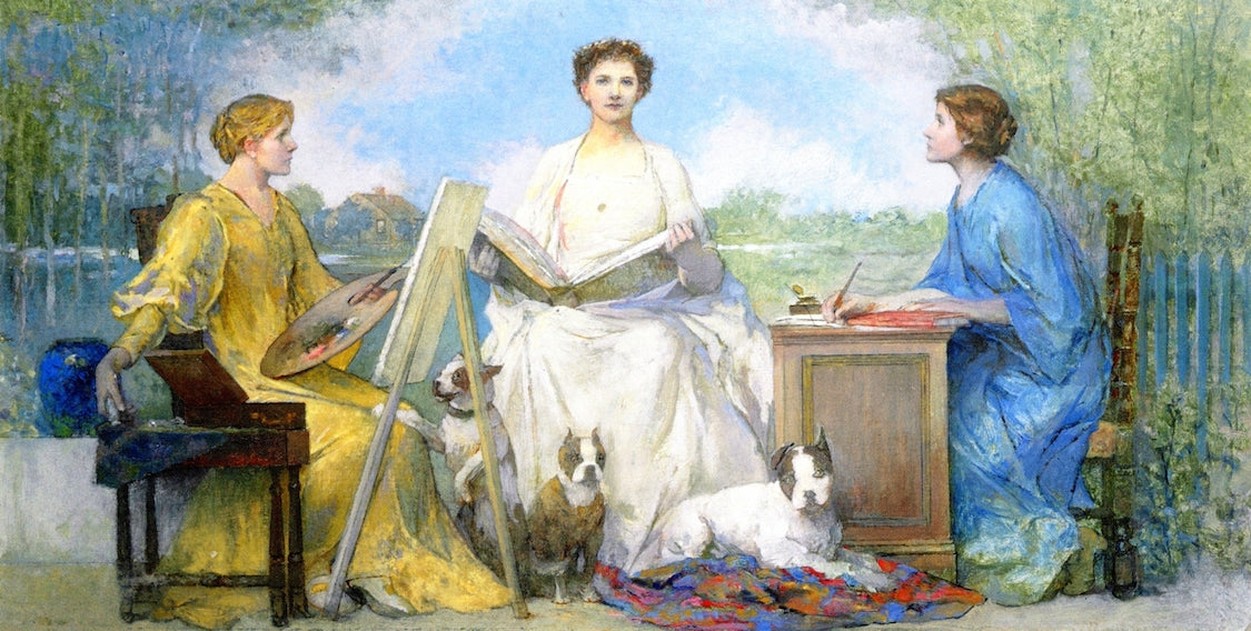 Three Muses, vintage artwork by Edwin Howland Blashfield, 12x8" (A4) Poster