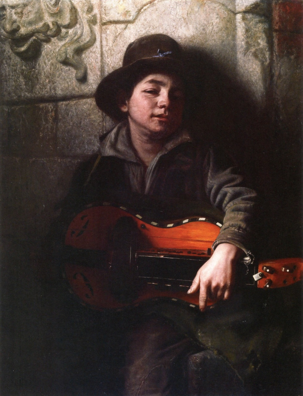 The Italian Boy with Hurdy-Gurdy, vintage artwork by Richard Caton Woodville, 12x8" (A4) Poster