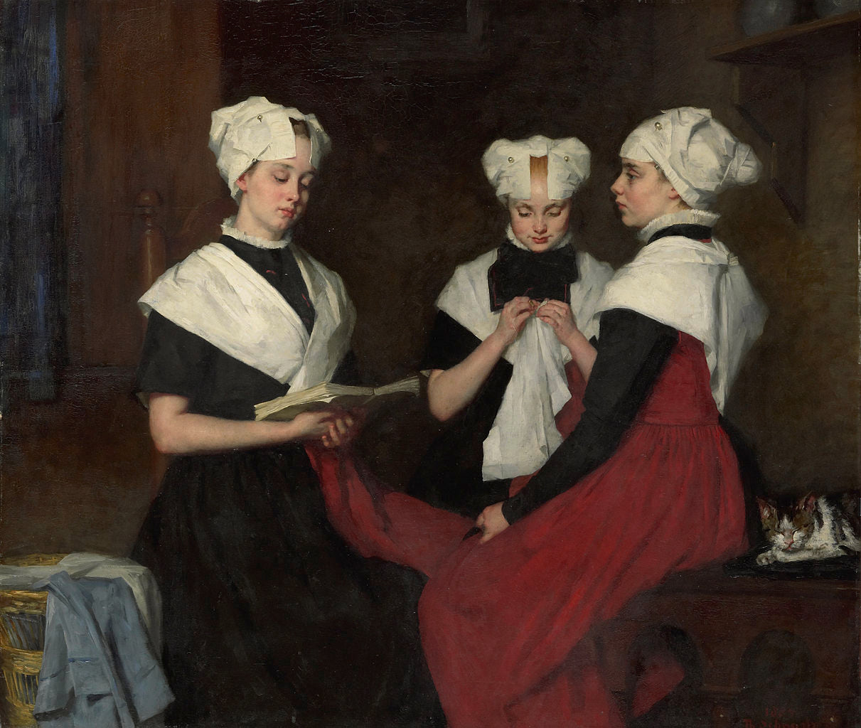 Three Inmates of the Orphanage at Amsterdam, vintage artwork by Therèse Schwartze, 12x8" (A4) Poster