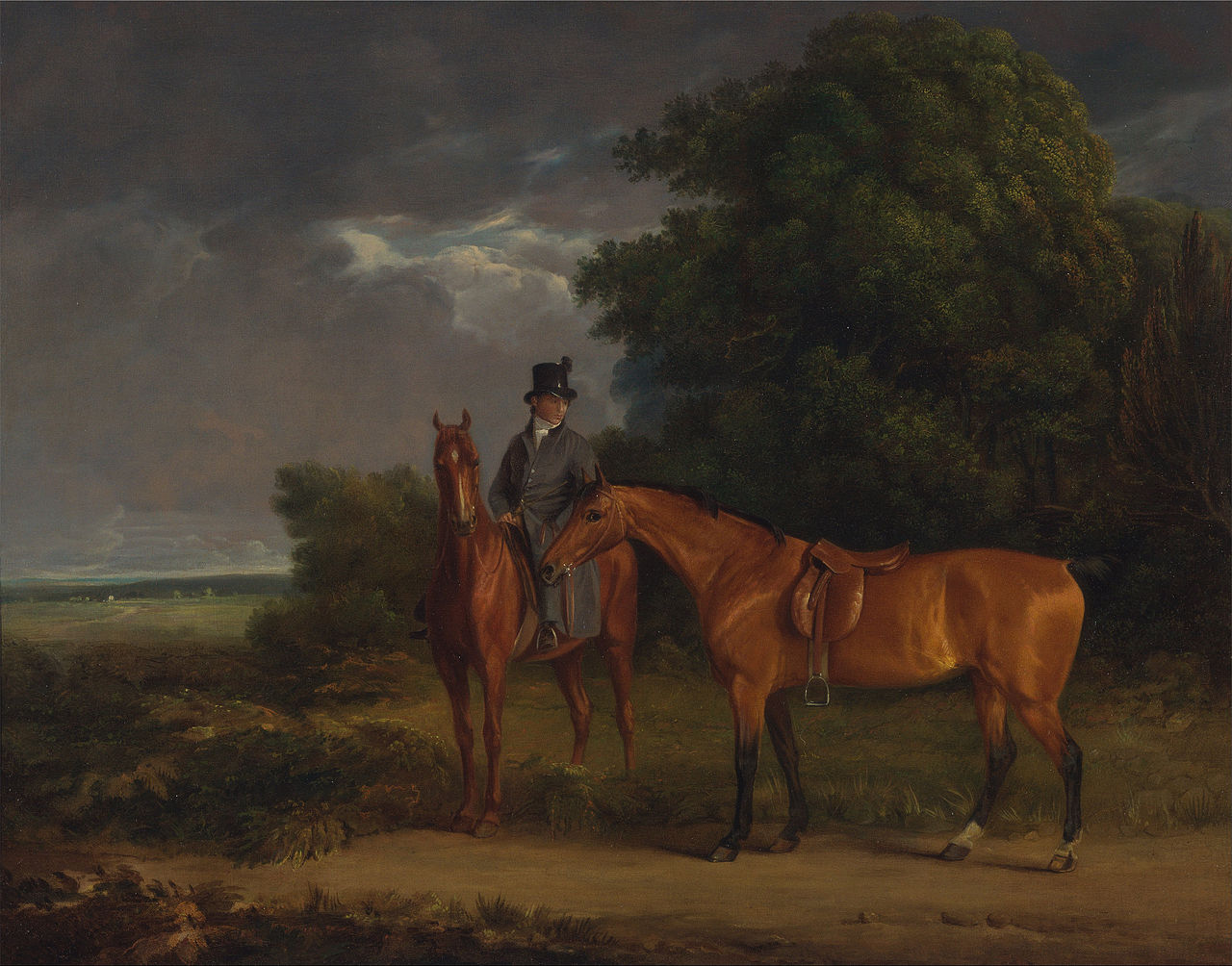 A Groom Mounted on a Chestnut Hunter, He Holds a Bay Hunter by  the Reins, vintage artwork by Jacques-Laurent Agasse, 12x8" (A4) Poster