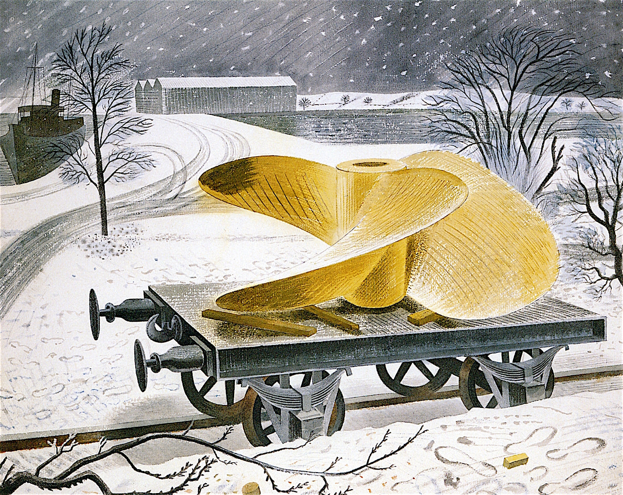 Ship's Screw on a Railway Track, vintage artwork by Eric Ravilious, 12x8" (A4) Poster