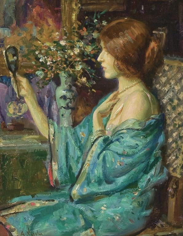 Woman seated at her Vanity by Arvid Nyholm,A3(16x12")Poster