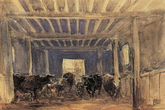 Cows and Calves in a by re, vintage artwork by David Cox, 12x8" (A4) Poster