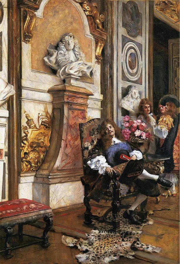 Moliere Demanding an Audience with King Louis XIV at Versailles, vintage artwork by Francois Flameng, 12x8" (A4) Poster