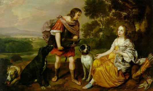 Portrait of a young man and lady as Meleager and Atalanta, vintage artwork by Jan Mijtens, 12x8" (A4) Poster