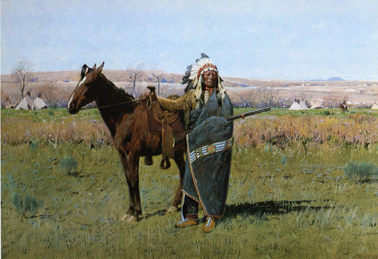 Chief Spotted Tail, vintage artwork by Henry F. Farny, 12x8" (A4) Poster