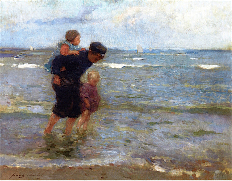 Walking in the Surf, vintage artwork by Frantz Charlet, 12x8" (A4) Poster