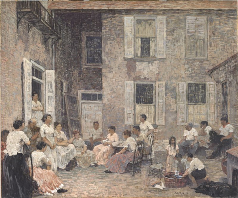 Courtyard at Dark, vintage artwork by Robert Spencer, 12x8" (A4) Poster