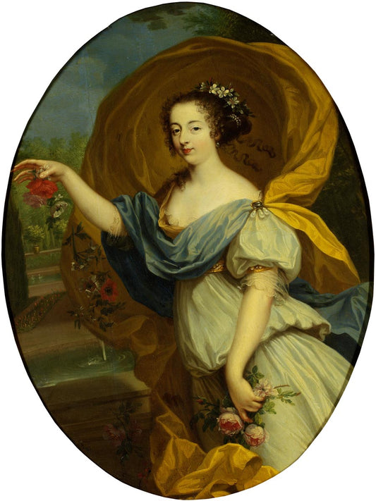 Portrait of Duchesse de la Vallière as Flora, vintage artwork by Pierre Mignard, 12x8" (A4) Poster