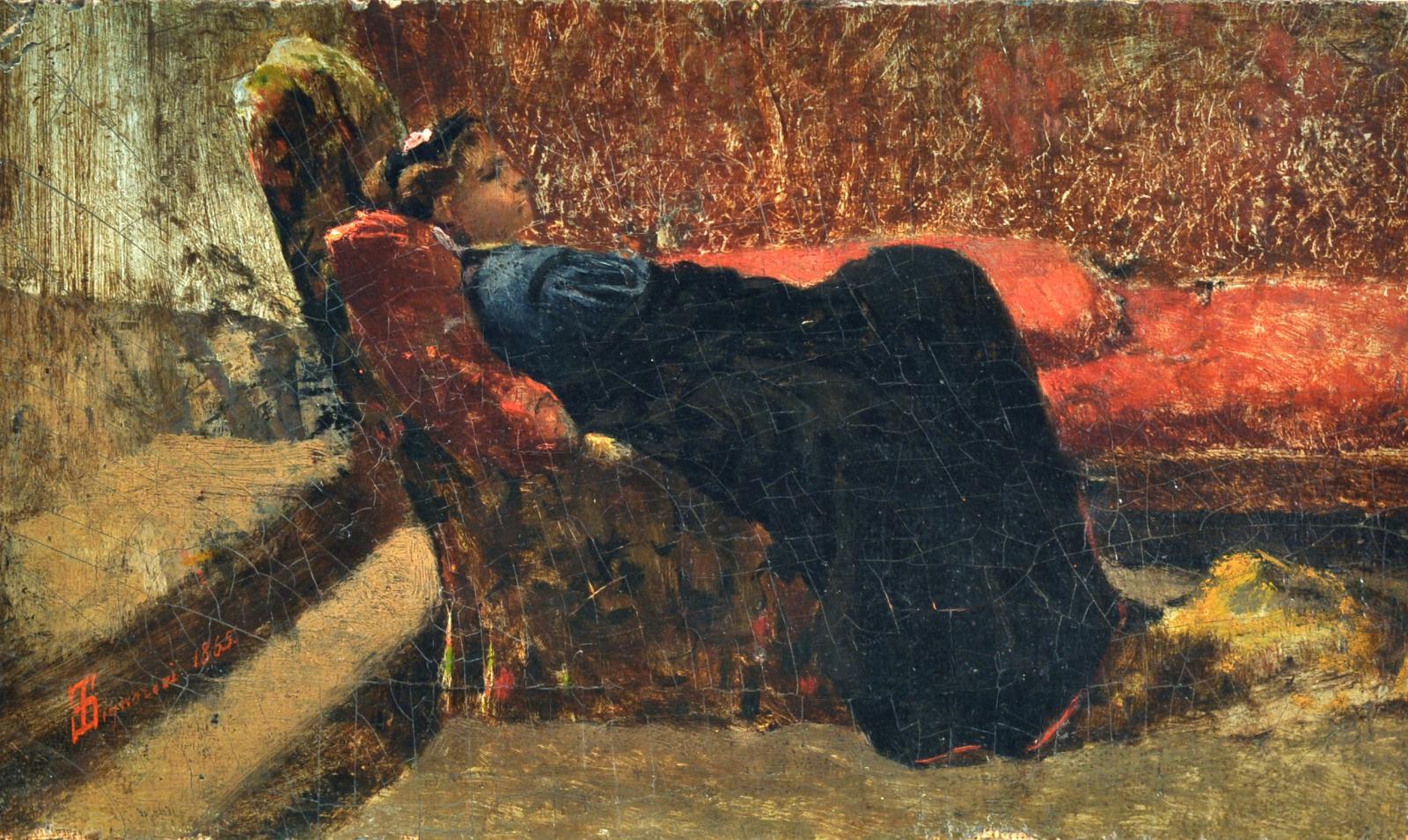 Woman in an Armchair, vintage artwork by Telemaco Signorini, 12x8" (A4) Poster