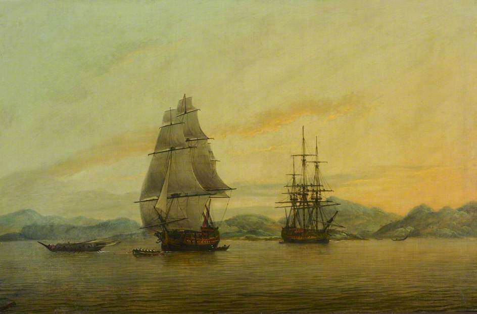 The East Indiaman 'Hindustan' and Other Vessels, vintage artwork by Thomas Luny, 12x8" (A4) Poster