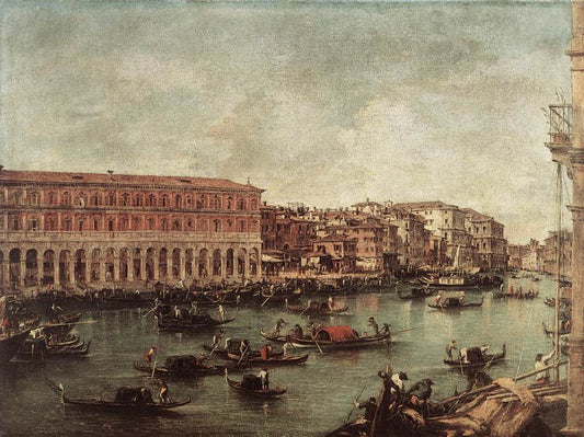The Grand Canal at the Pescheria (Fish Market), vintage artwork by Francesco Guardi, 12x8" (A4) Poster