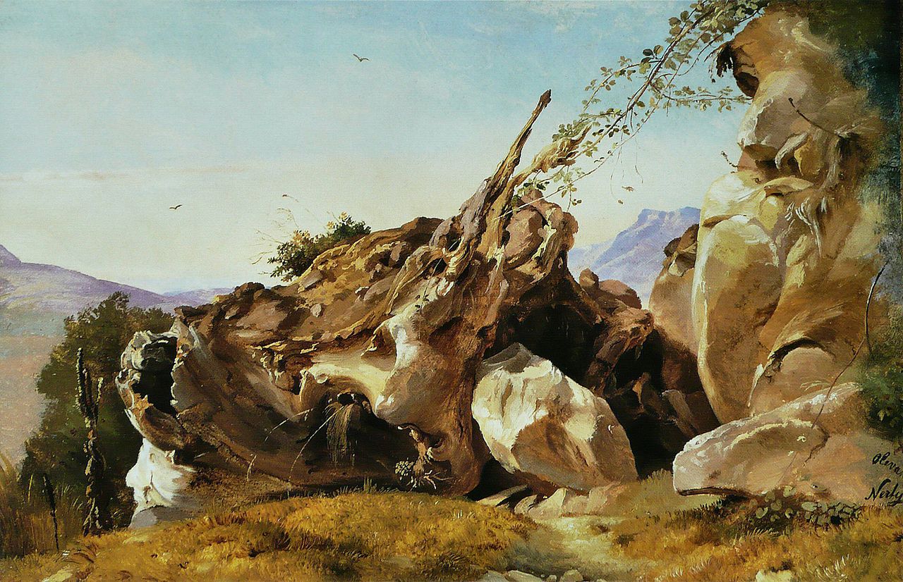 Study of rocks and roots near Olevano, vintage artwork by Friedrich Nerly the Elder, A3 (16x12") Poster Print