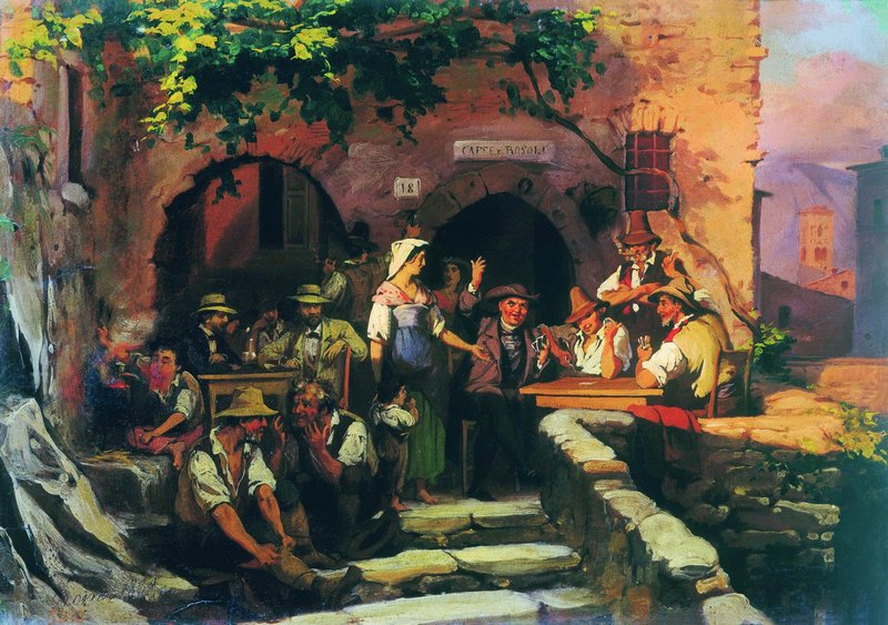 Italian Tavern, vintage artwork by Fedor Bronnikov, 12x8" (A4) Poster