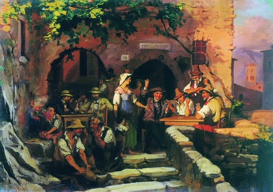 Italian Tavern, vintage artwork by Fedor Bronnikov, 12x8" (A4) Poster