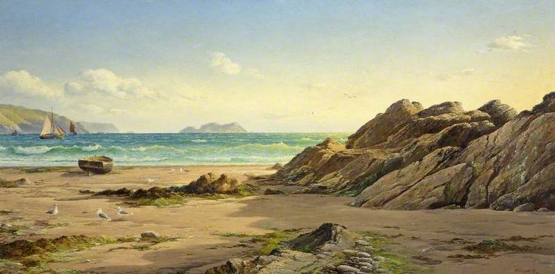 Summer Evening, Broad Haven Sands, vintage artwork by David James, 12x8" (A4) Poster