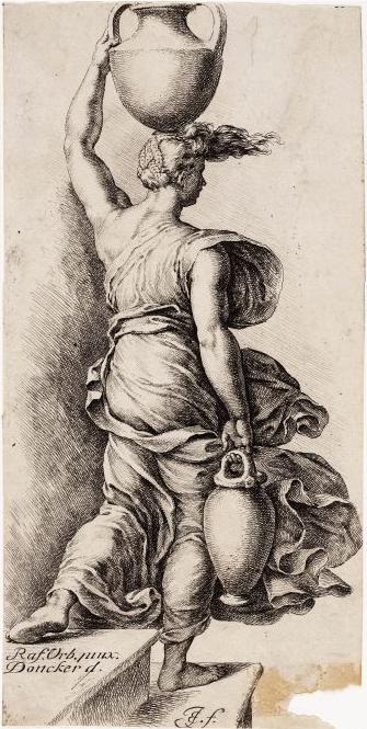Woman with a water jug, vintage artwork by Jan de Bisschop, 12x8" (A4) Poster