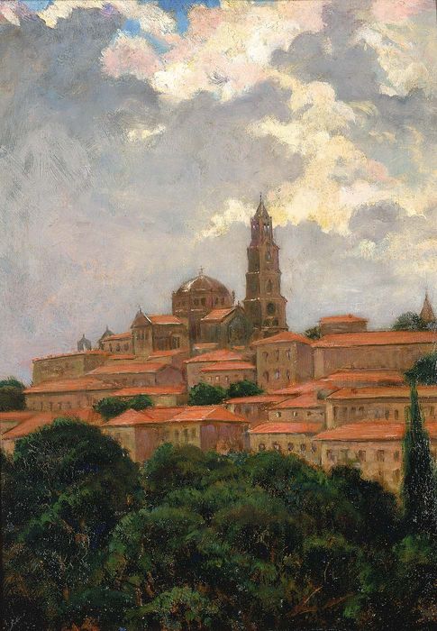 Cathedral at le Puy, vintage artwork by James Carroll Beckwith, 12x8" (A4) Poster