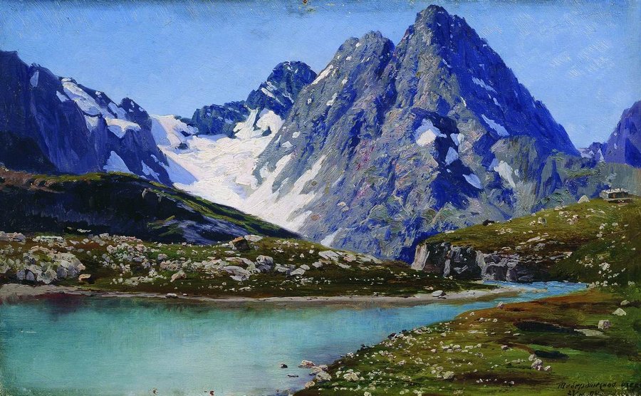 Lake in the Caucasus, vintage artwork by Nikolai Aleksandrovich Yaroshenko, 12x8" (A4) Poster