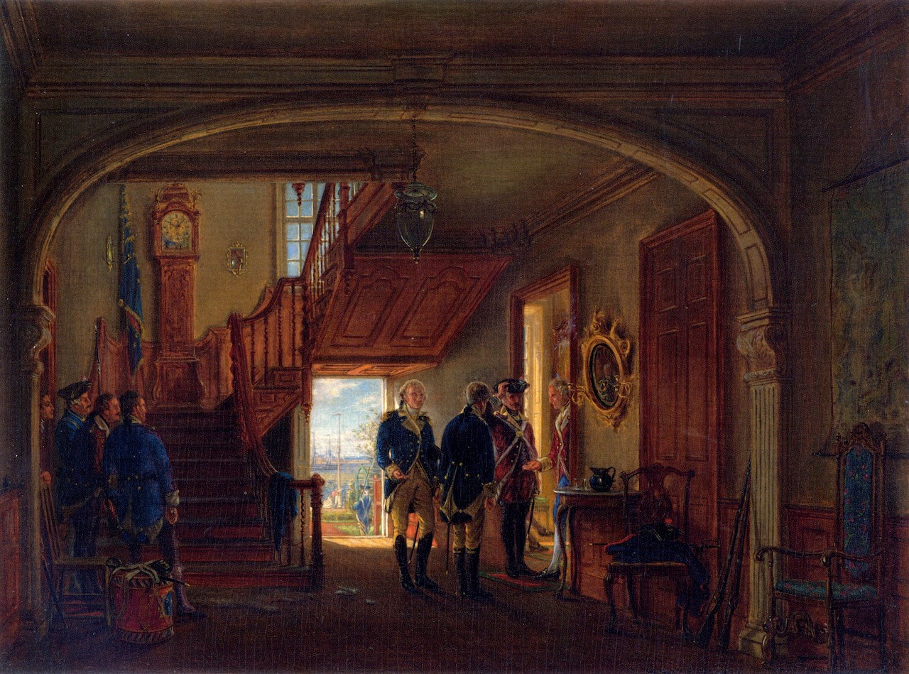 The Meeting of General Washington and Rochambeau, vintage artwork by Edward Lamson Henry, 12x8" (A4) Poster