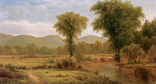 Landscape with Cows Grazing, vintage artwork by Charles W. Knapp, 12x8" (A4) Poster