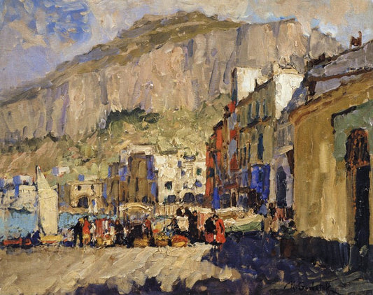 Capri. The Harbor, vintage artwork by Konstantin Gorbatov, 12x8" (A4) Poster