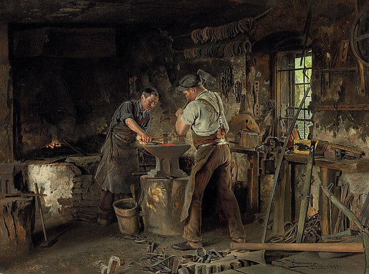The Blacksmith's Forge, vintage artwork by Johann Hamza, 12x8" (A4) Poster