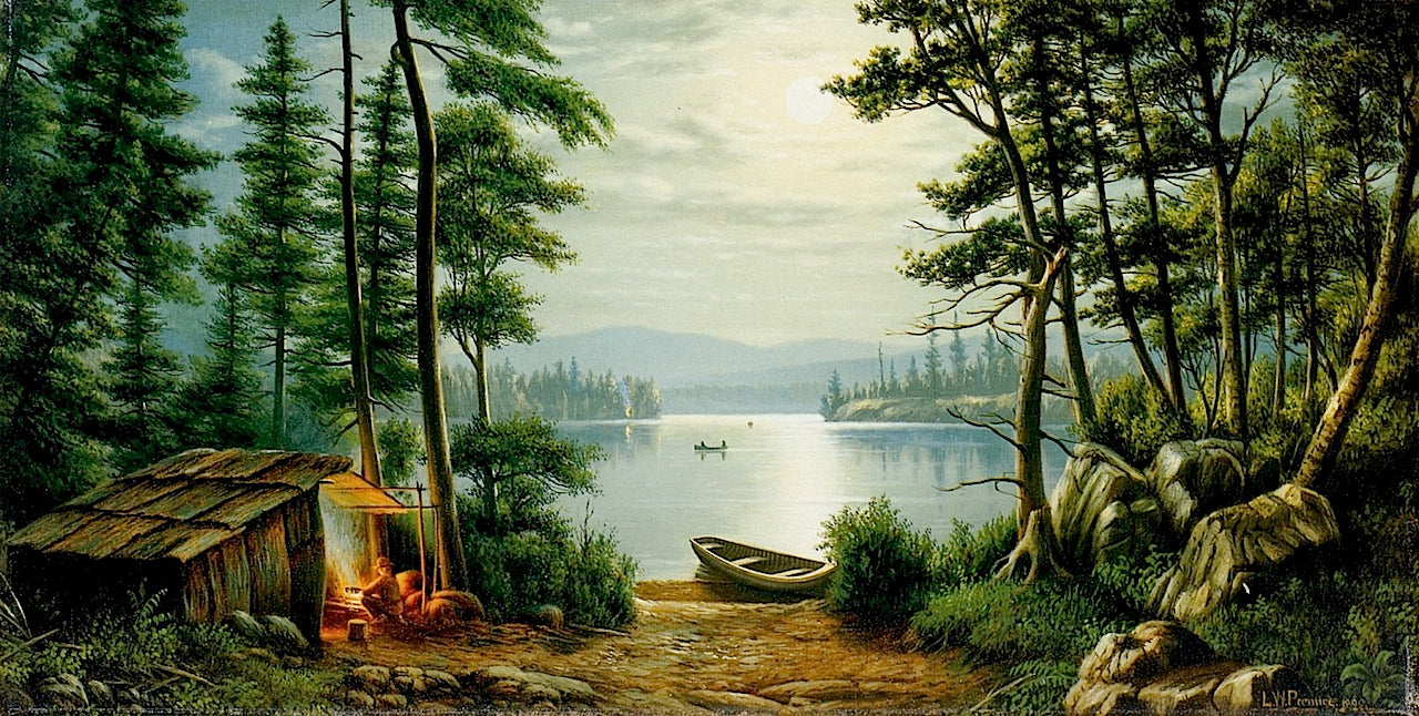 Moonlight Camping at Schroon Lake by Levi Wells Prentice,A3(16x12")Poster