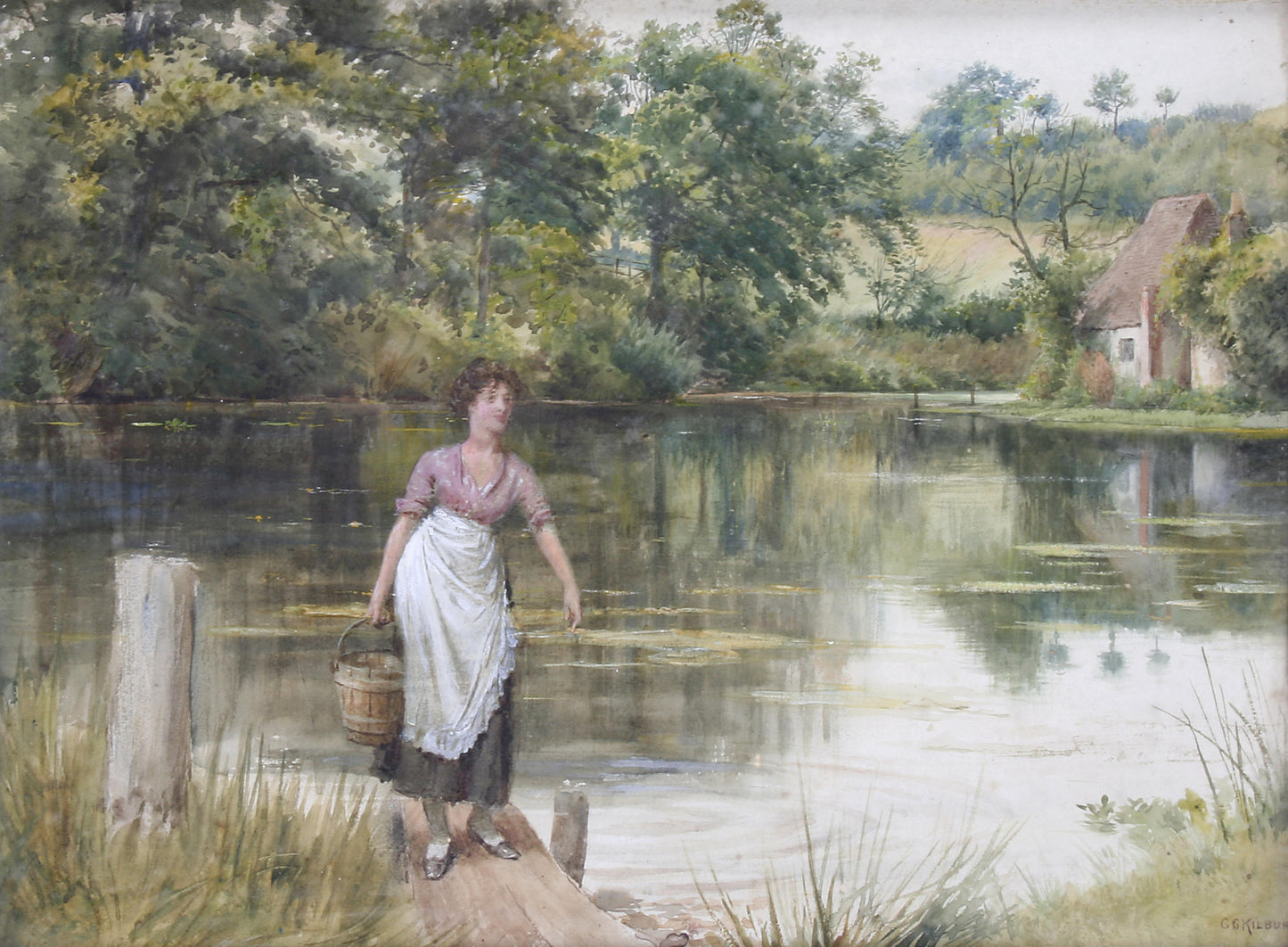 Fetching Water, vintage artwork by George Goodwin Kilburne, 12x8" (A4) Poster