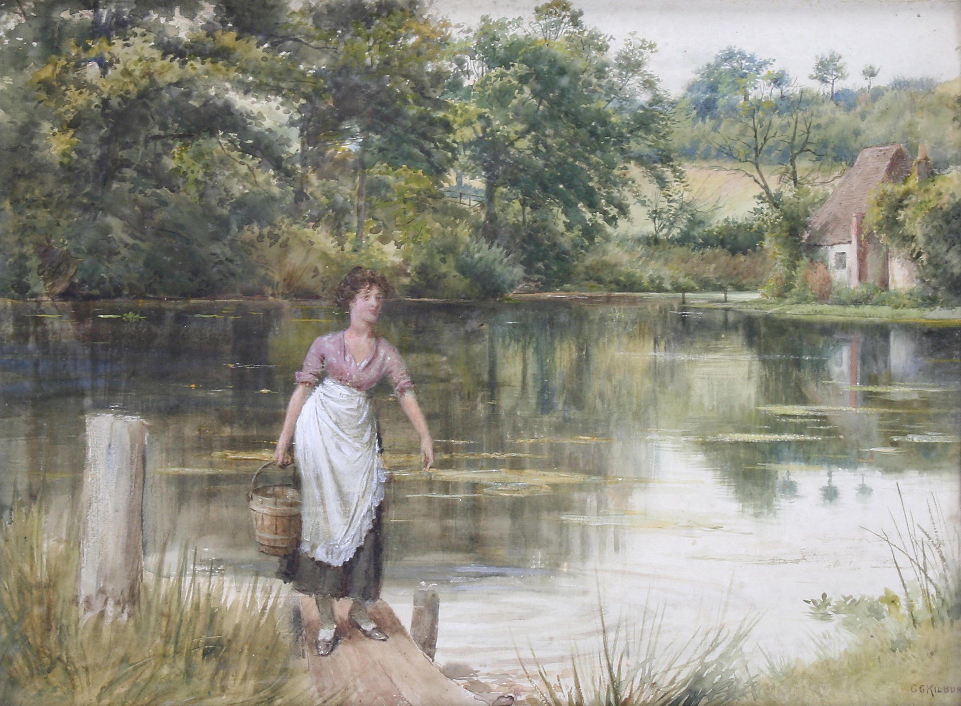 Fetching Water, vintage artwork by George Goodwin Kilburne, 12x8" (A4) Poster