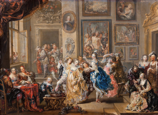 Dancing Scene, vintage artwork by Johann Georg Platzer, 12x8" (A4) Poster