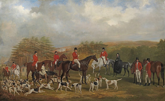 Sir Edmund Antrobus and the Old Surrey Fox Hounds at the Foot of the Addington Hills, vintage artwork by William Barraud, A3 (16x12") Poster Print