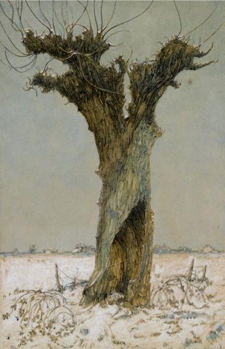 Willow in the Snow, vintage artwork by Dick Ket, 12x8" (A4) Poster
