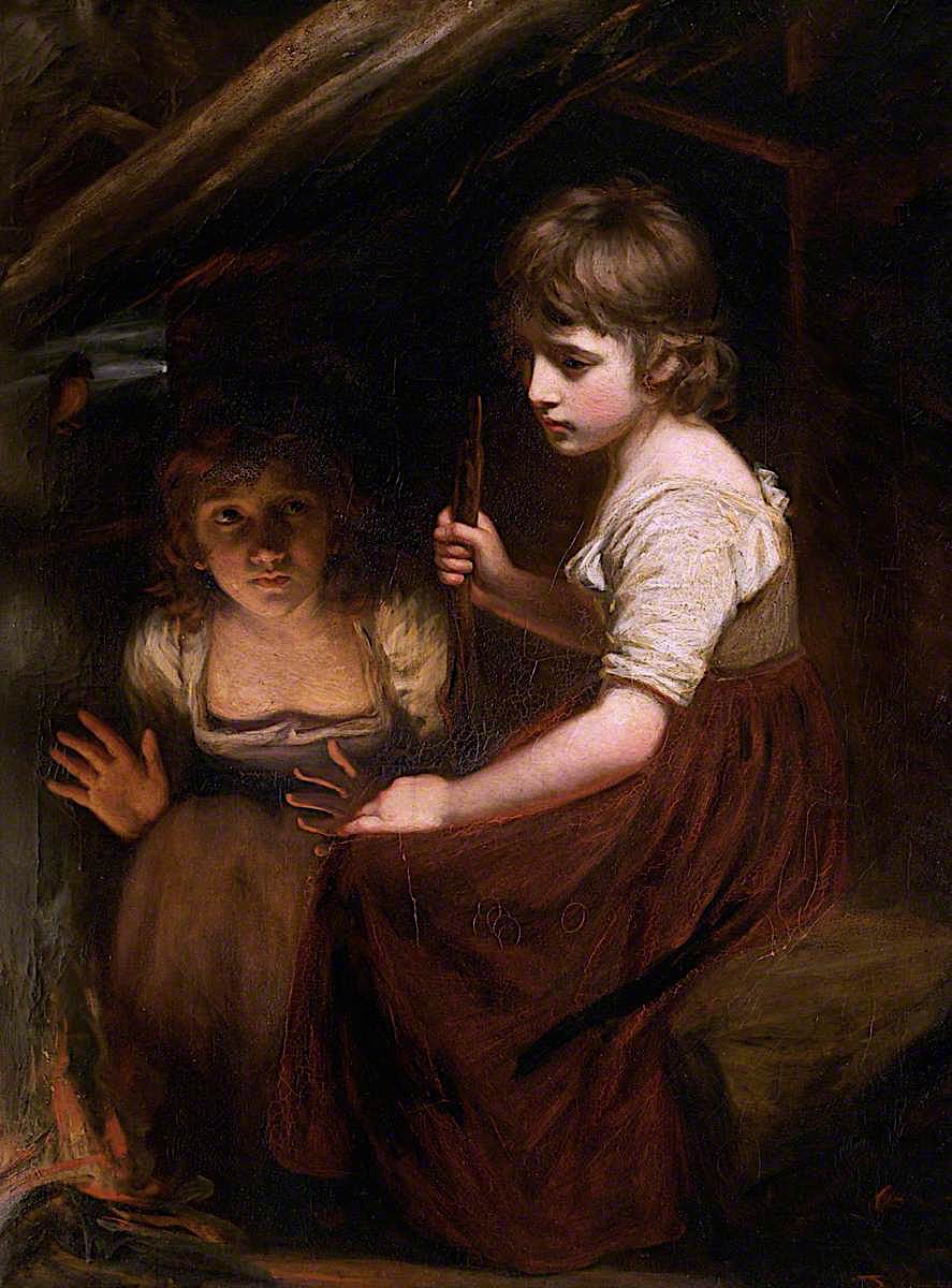 Children by  the Fireside, vintage artwork by John Opie, 12x8" (A4) Poster