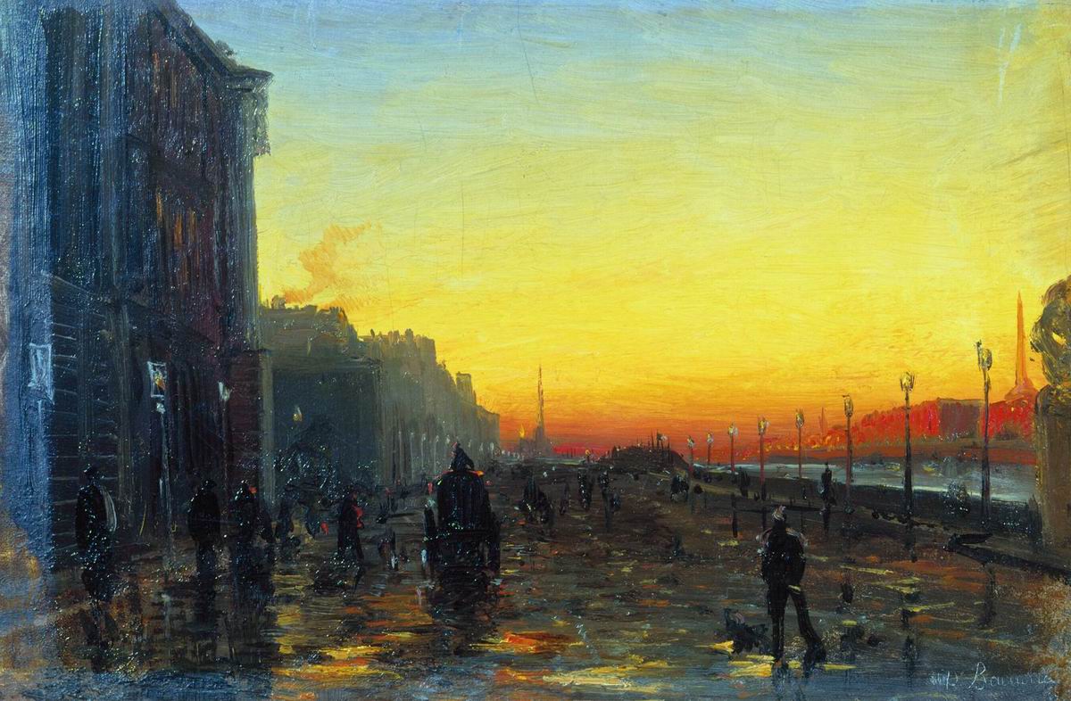 Sunrise in St. Petersburg, vintage artwork by Feodor Vasilyev, 12x8" (A4) Poster