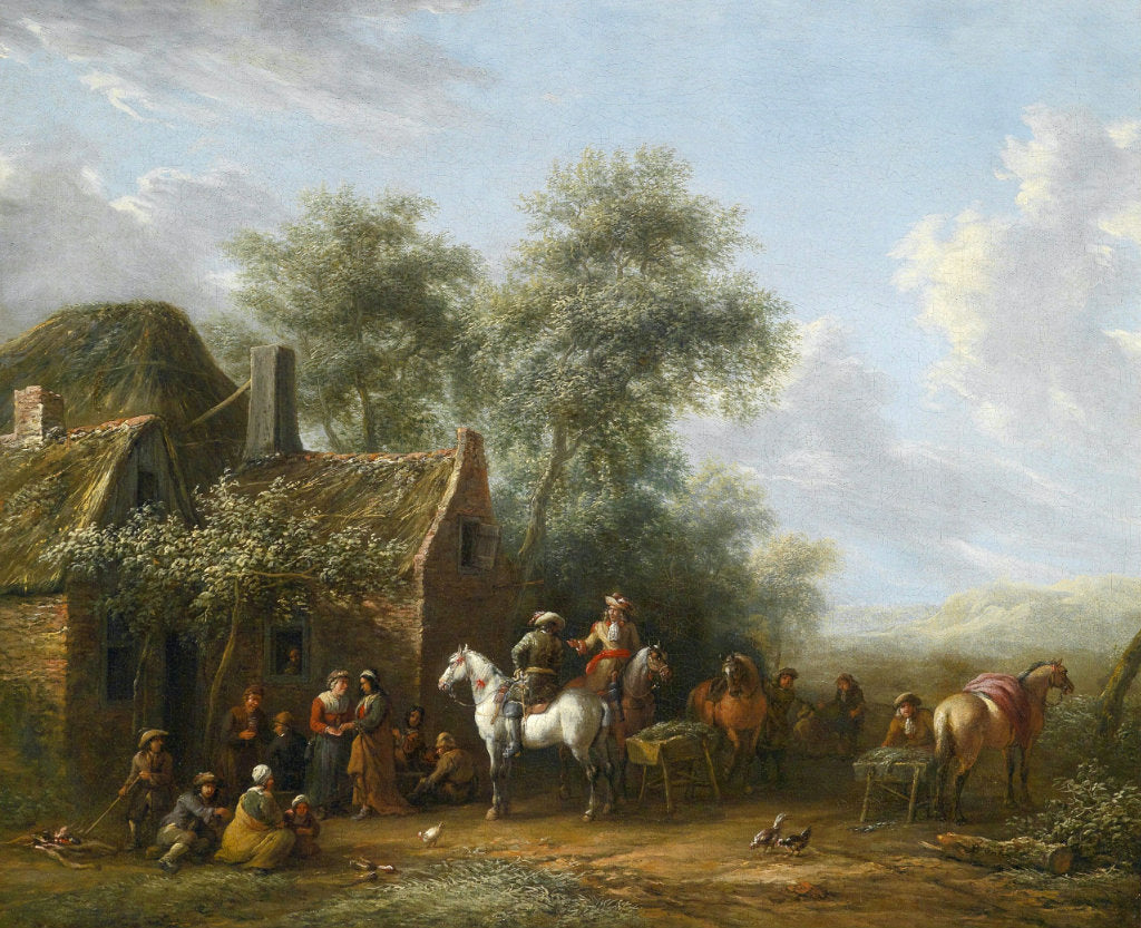 In the Front of a Tavern, vintage artwork by Barend Gael, 12x8" (A4) Poster