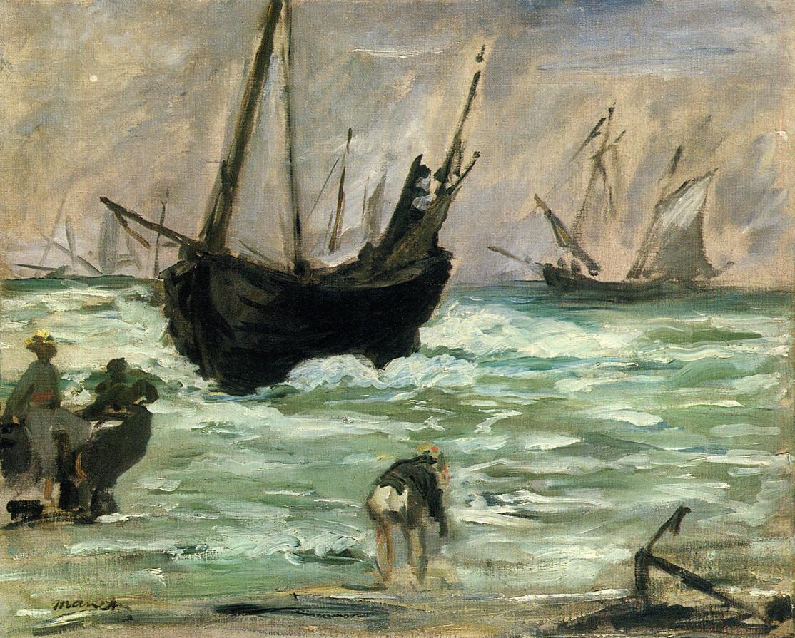 Boats Coming Ashore, vintage artwork by Édouard Manet, 12x8" (A4) Poster