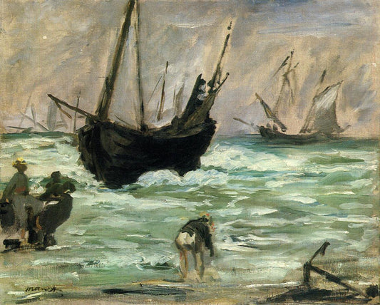 Boats Coming Ashore, vintage artwork by Édouard Manet, 12x8" (A4) Poster