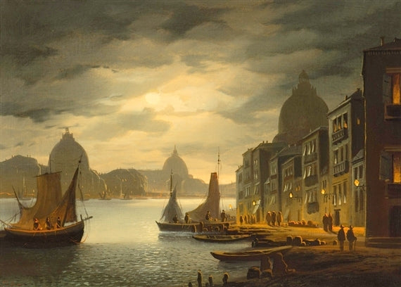 Venetian Cityscape at Evening, vintage artwork by Johan Conrad Greive Jr., 12x8" (A4) Poster