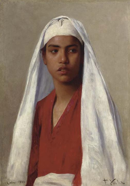 Portrait of a Young Egyptian Girl, vintage artwork by Franz Xaver Kosler, 12x8" (A4) Poster